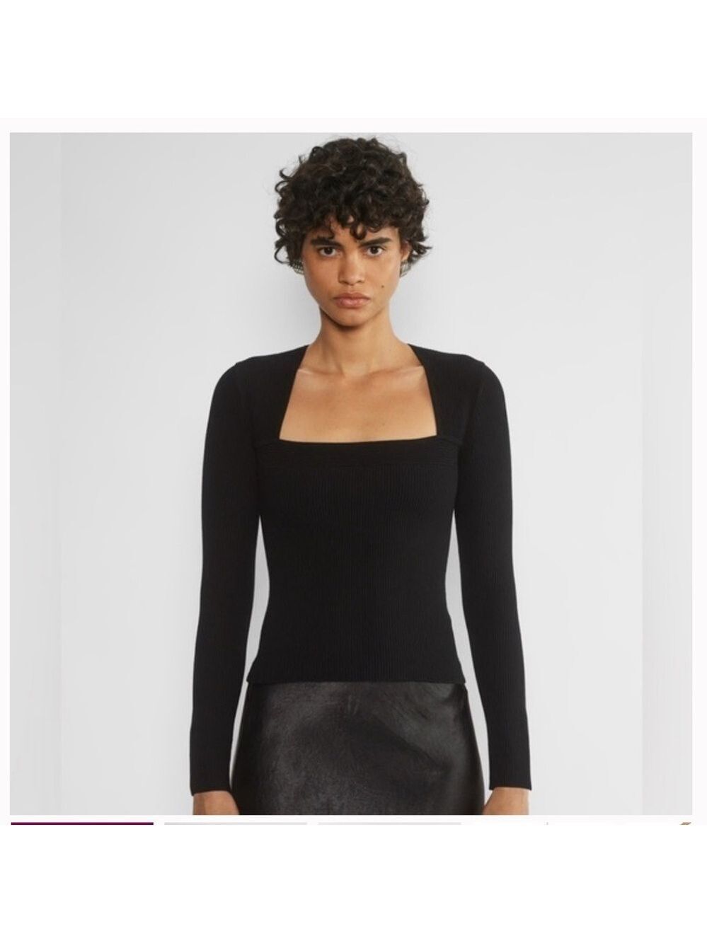 Aritzia Wilfred Original Contour Square Neck Ribbed Top in Black Sz XS